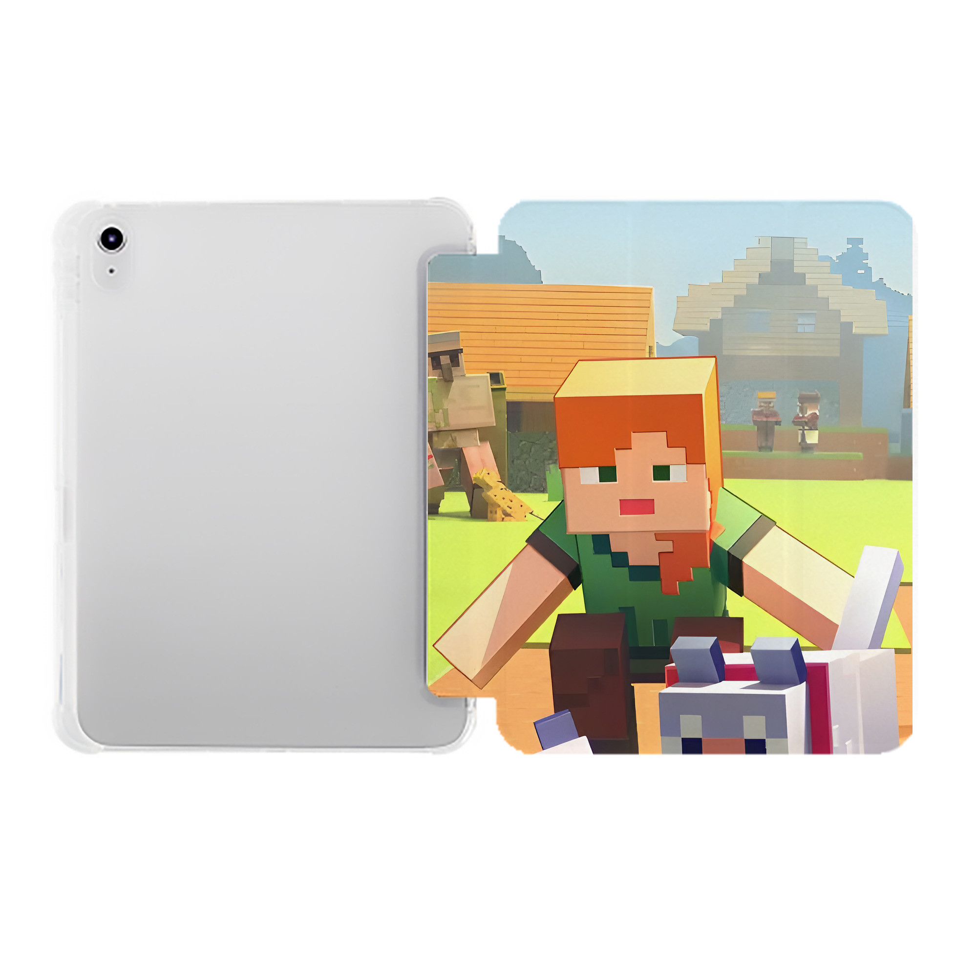 （画像用） マインクラフト ブロックの世界 Minecraft MC Block world IPad ケース ペン収納付き 三つ折りスタンド PUレザー×シリコン 対応機種9.5/10.5/10.9インチ